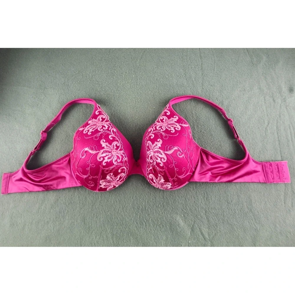 Bali Elegant U Uplift Full Coverage Bra 34D Pink w Floral Embroidery 3468